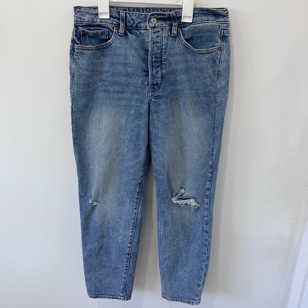 Old Navy Blue OG Straight High Rise Jeans with Distressed Look